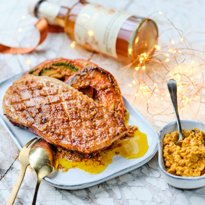 Magret de canard mandarine et miel, courge rôtie
