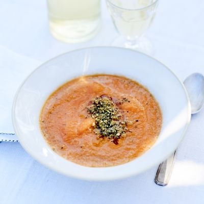 Gazpacho de melon & pesto minute